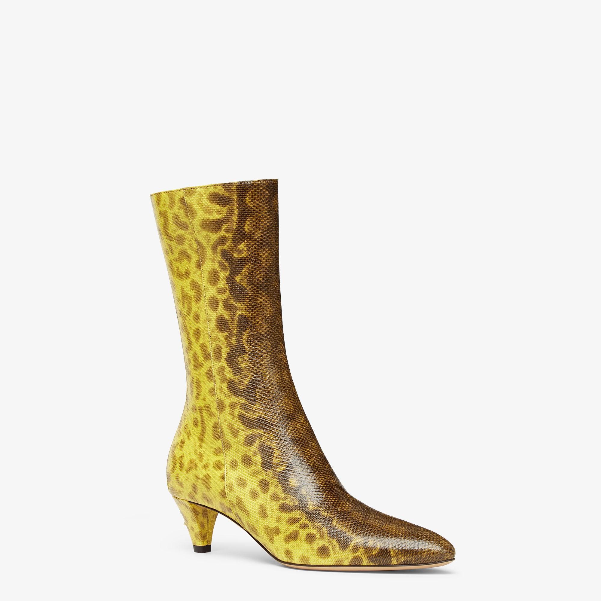 Fendi FiloYellow karung leather medium-heeled boots Product Image