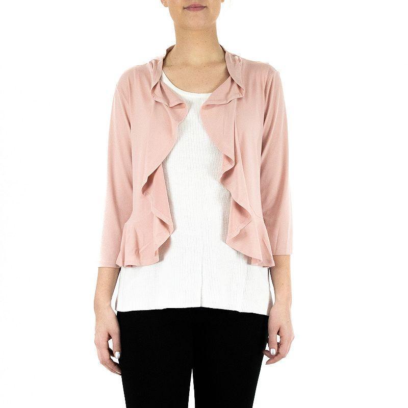 Womens Nina Leonard Ruffle Open-Front Cardigan Product Image