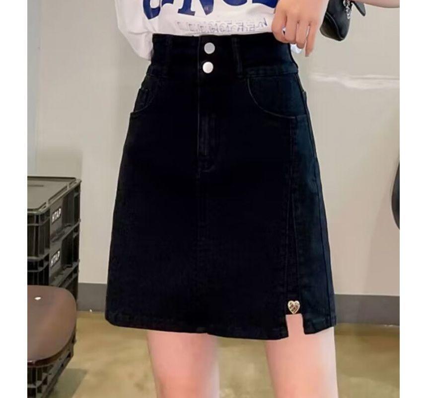 High Waist Denim Mini Skirt Product Image