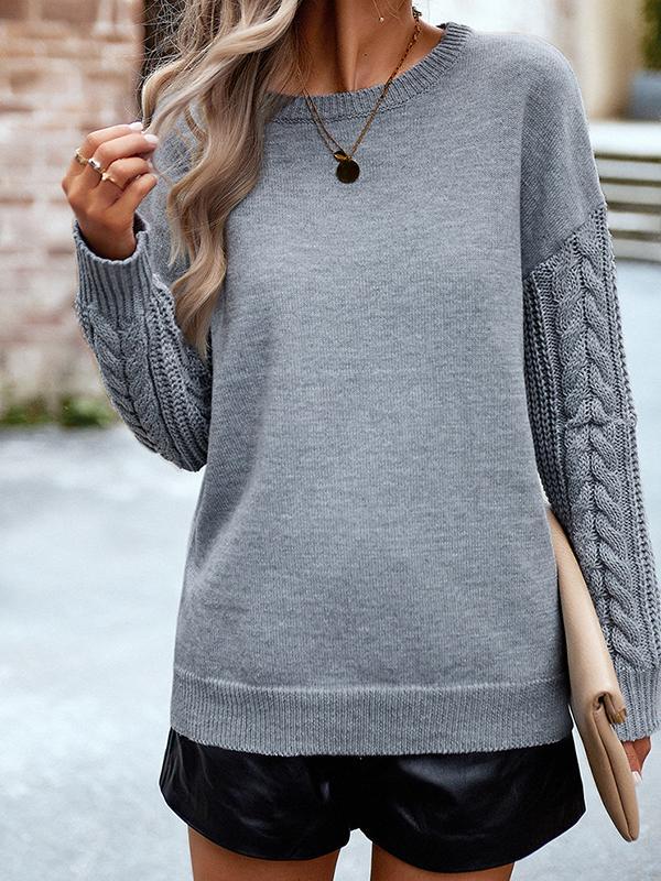 Long Sleeves Loose Solid Color Round-Neck Pullovers Sweater Product Image