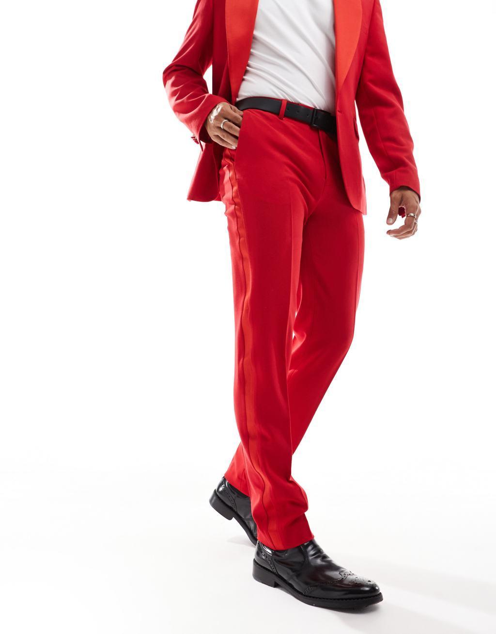 ASOS DESIGN slim tuxedo suit pants in red Product Image