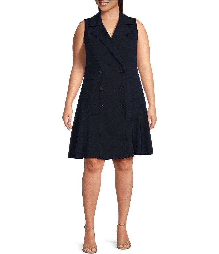 DKNY Plus Size Scuba Crepe Sleeveless V-Neck Blazer Dress Product Image