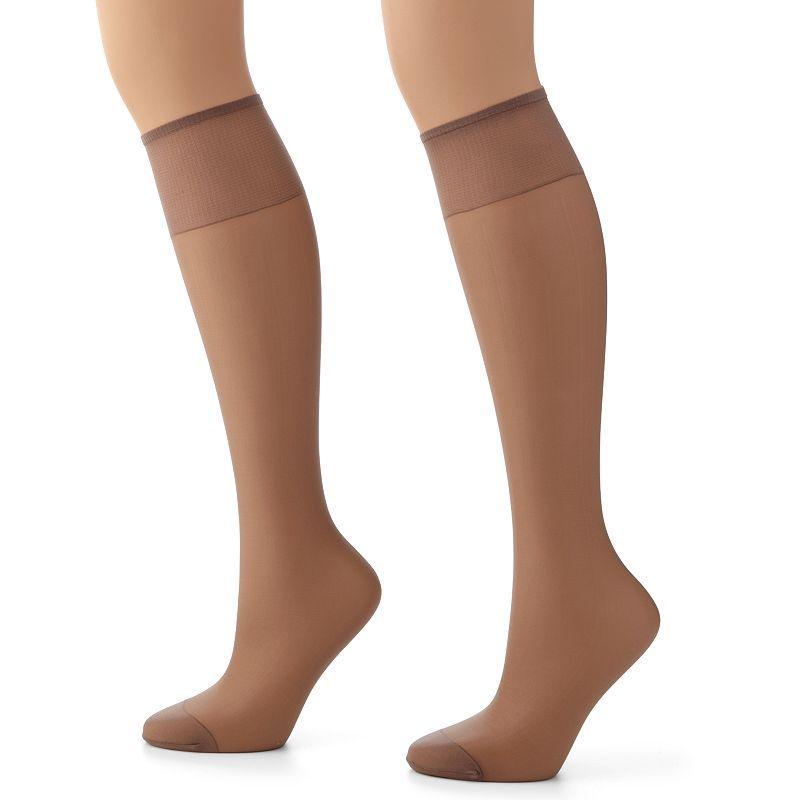 Hanes 2-pk. Silk Reflections Knee-High Sheer Toe Pantyhose 725, Womens, Soft Brown Product Image