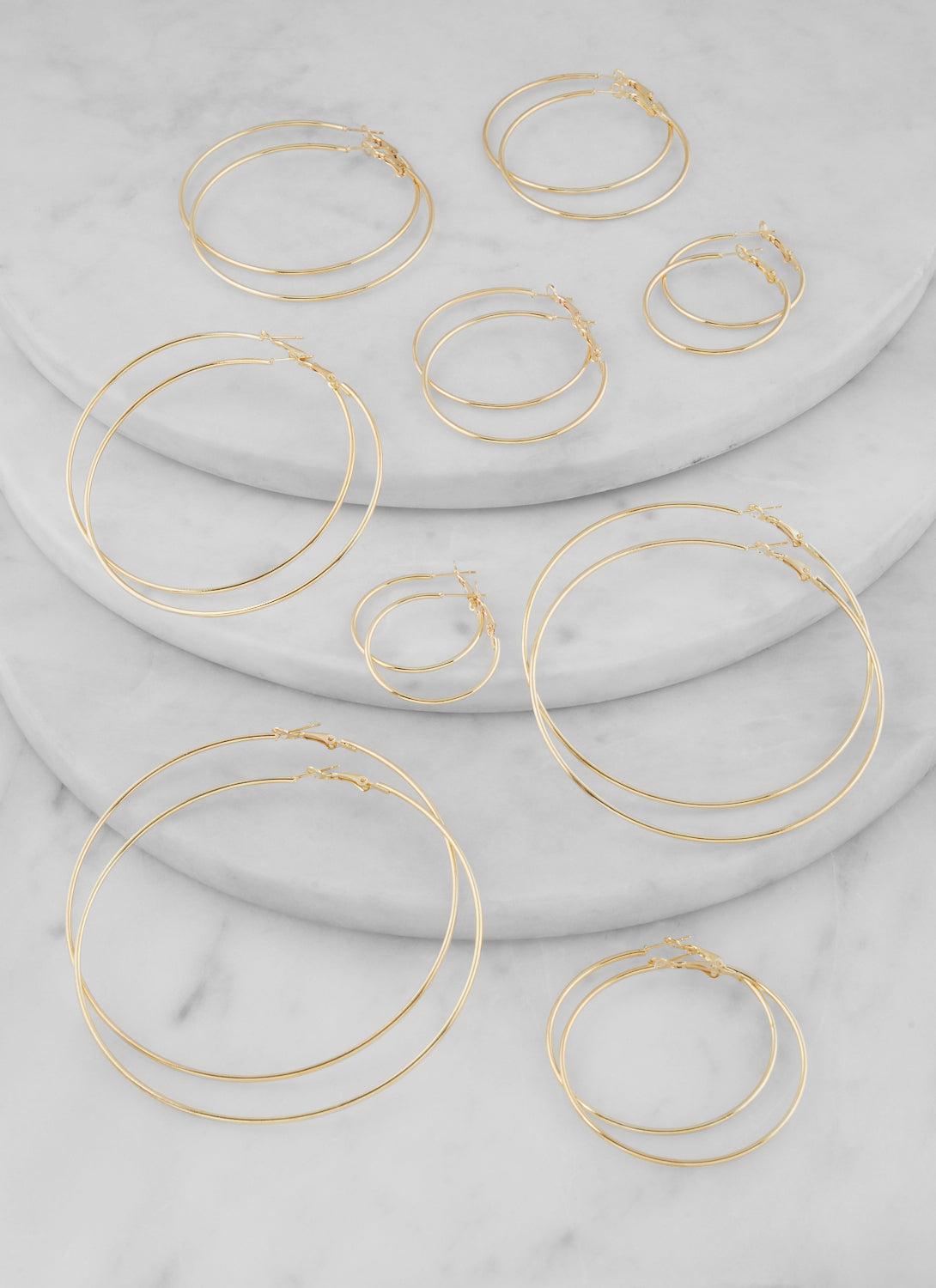 Set of 9 Basic Large Hoop Earrings Female Product Image