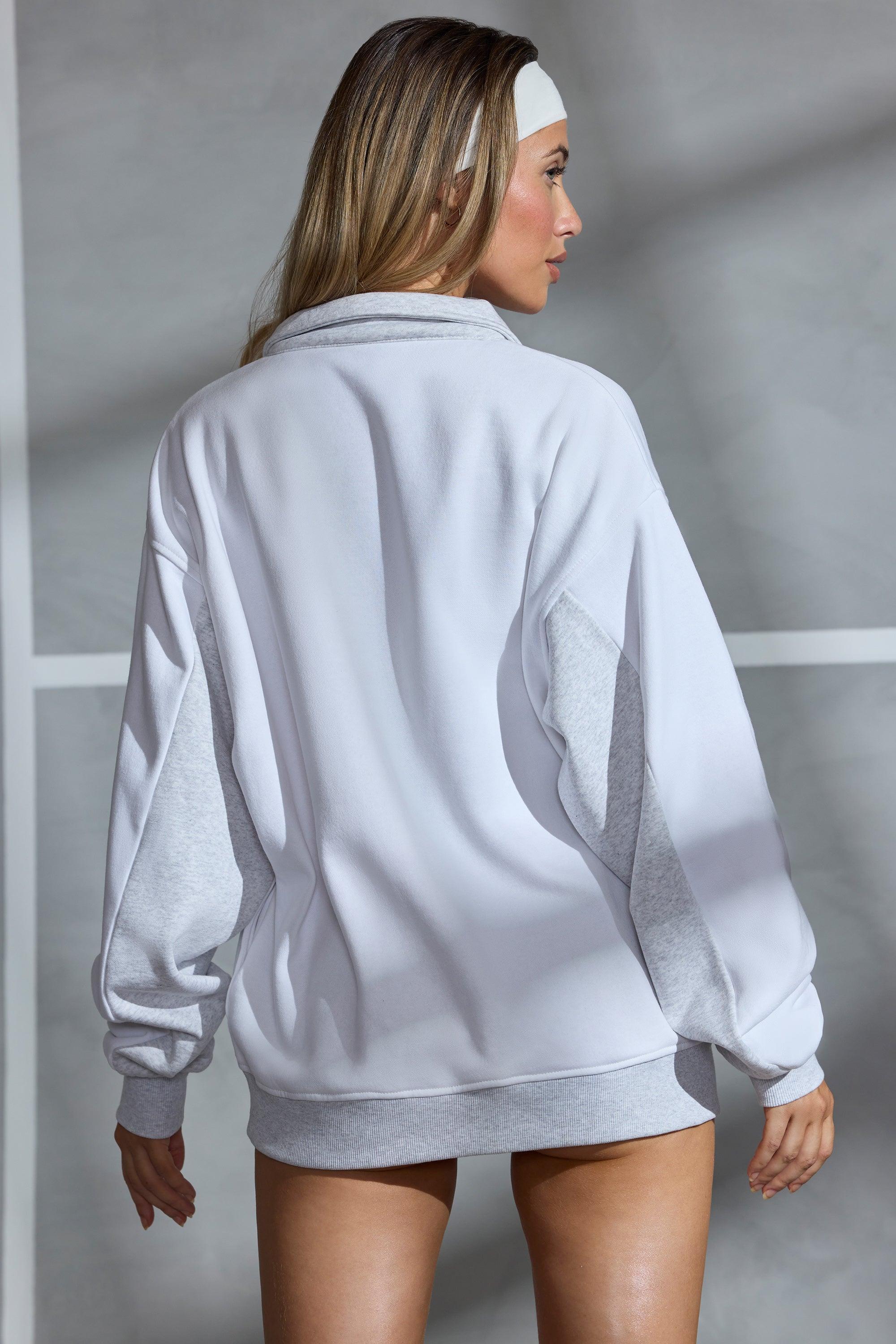 Oversized Half Zip Panel Sweatshirt in White Product Image