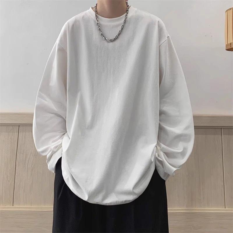 Long Sleeve Crew Neck Plain T-Shirt Product Image