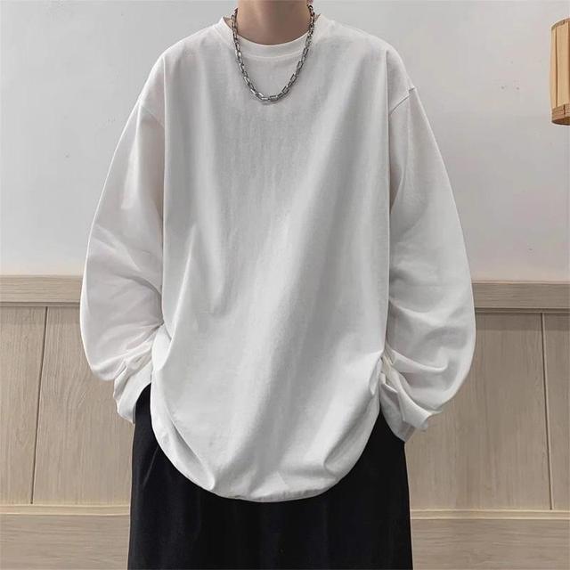 Long Sleeve Crew Neck Plain T-Shirt Product Image