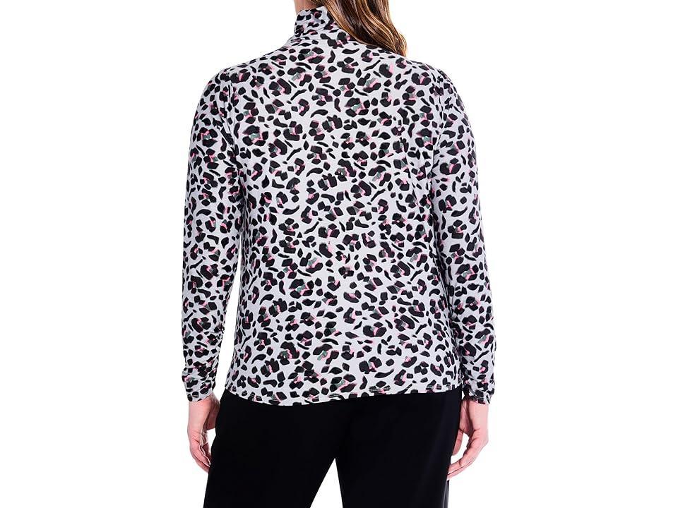 NIC+ZOE Plus Size Cheetah Pop Top (Grey Multi) Women's Clothing Product Image