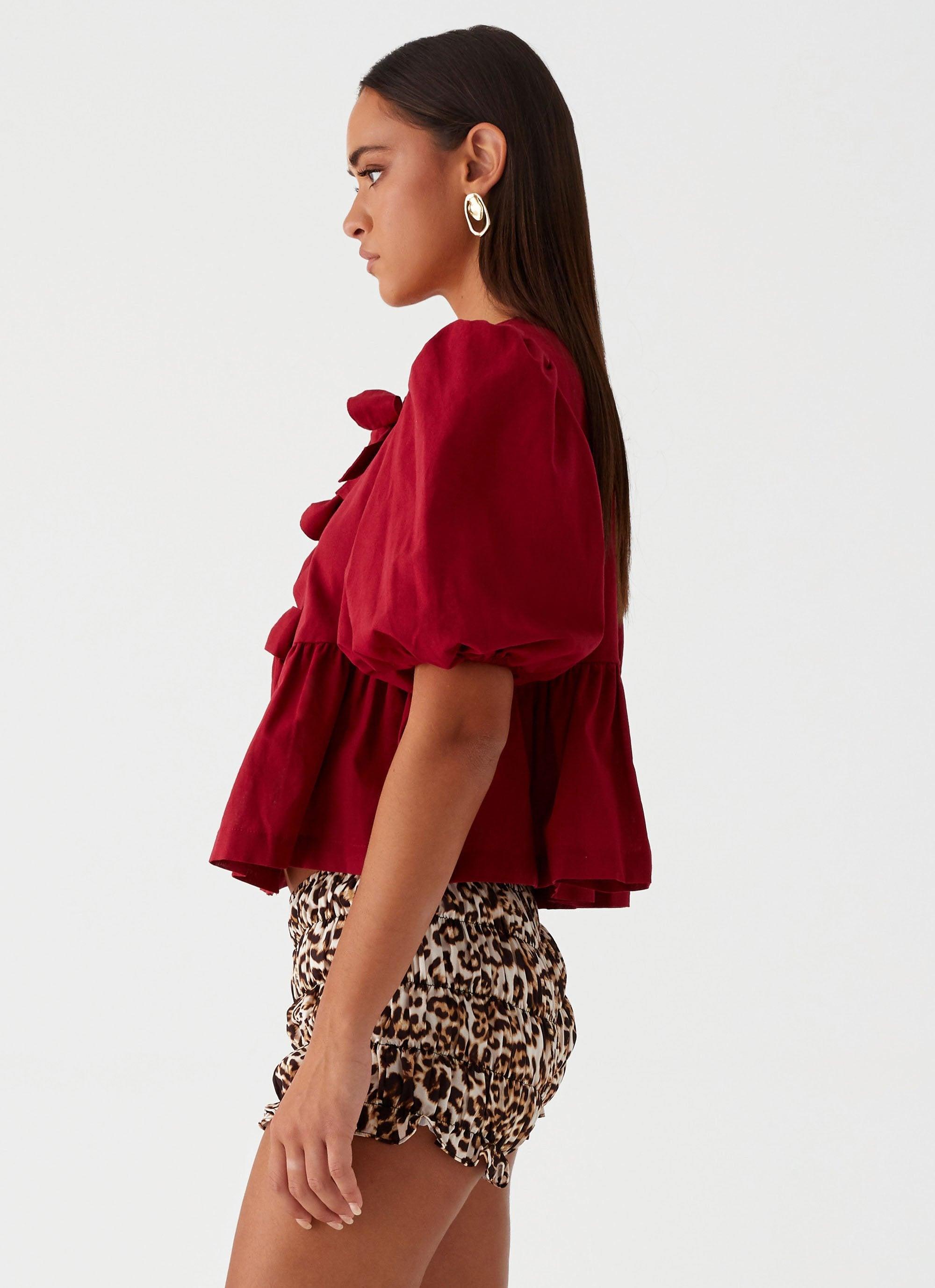 Western Wind Tie Top - Maroon Product Image