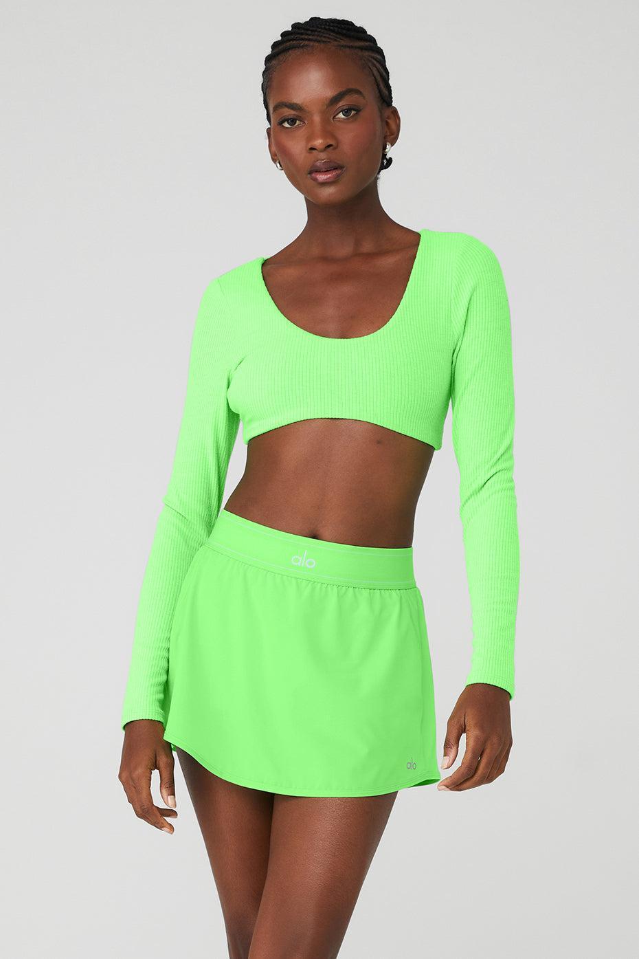 Ribbed Defined Long Sleeve Bra - Green Glow Product Image