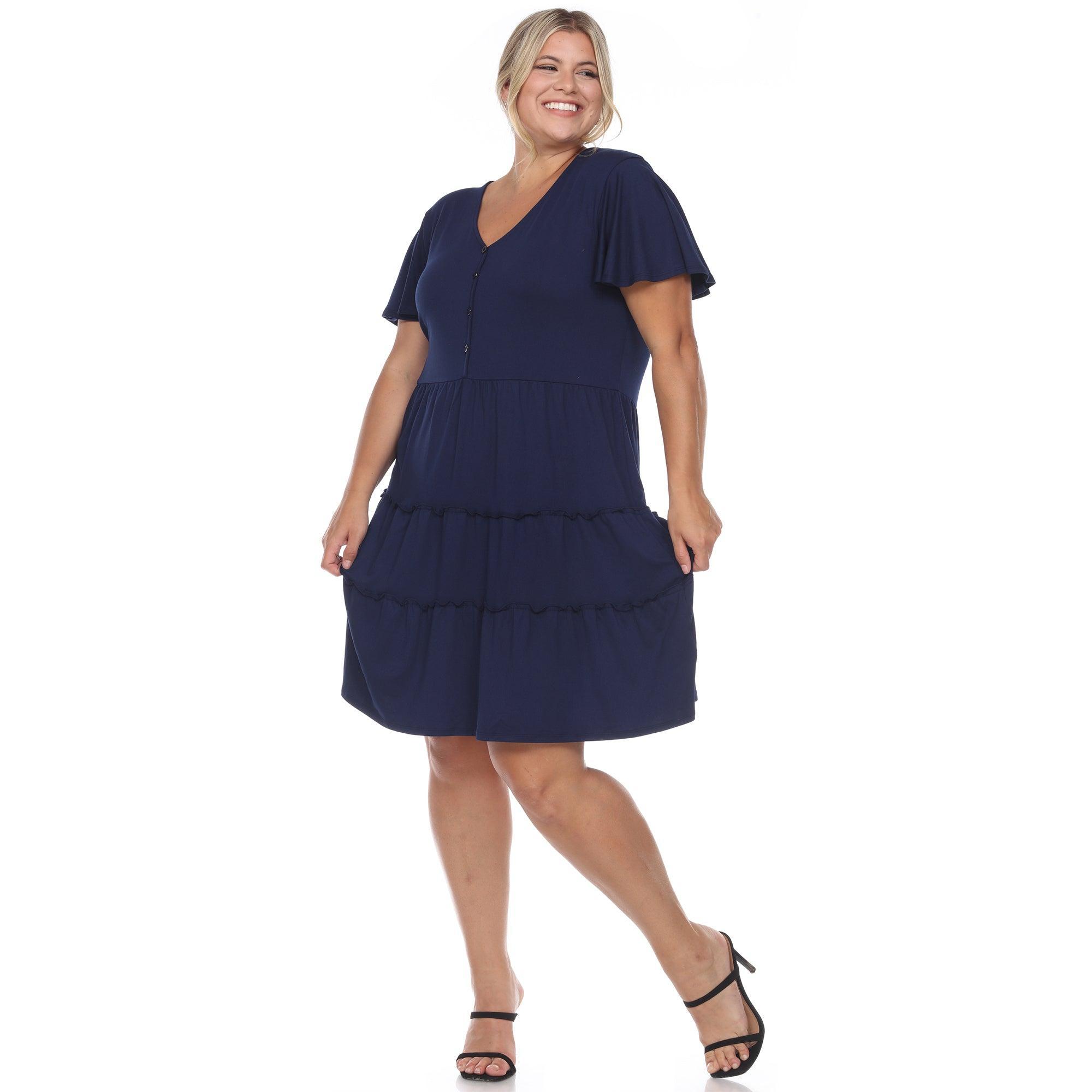 Short Sleeve V-neck Tiered Midi Dress - Plus Product Image