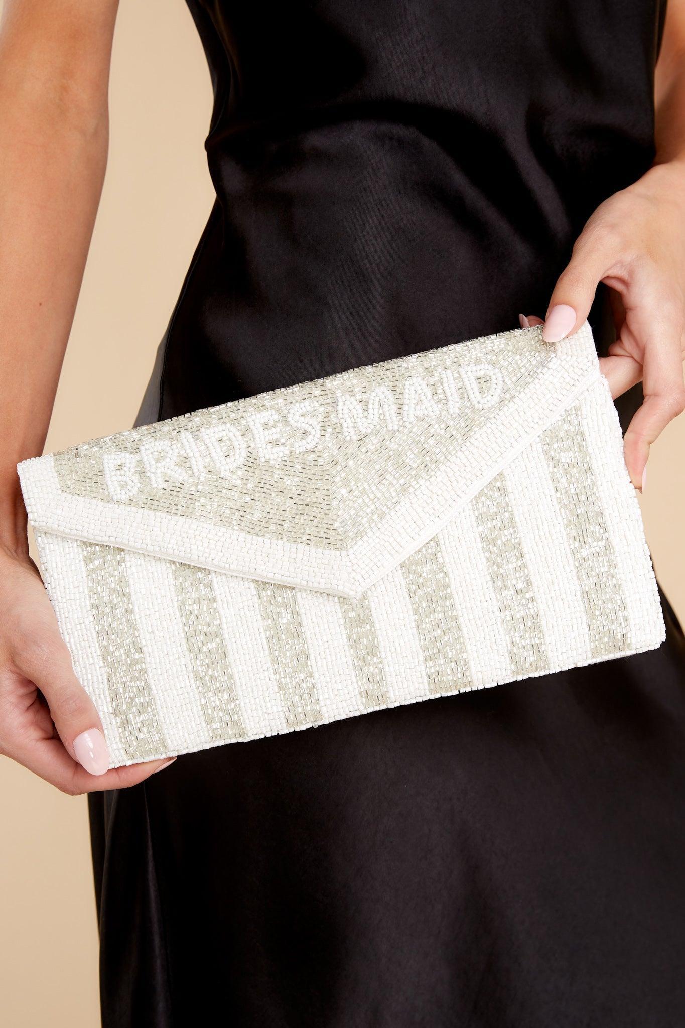 Be My Bridesmaid White And Silver Beaded Clutch Bag Product Image