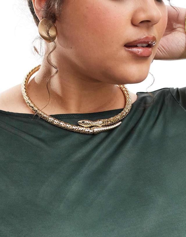 ASOS DESIGN Curve torque choker with snake design in gold tone Product Image