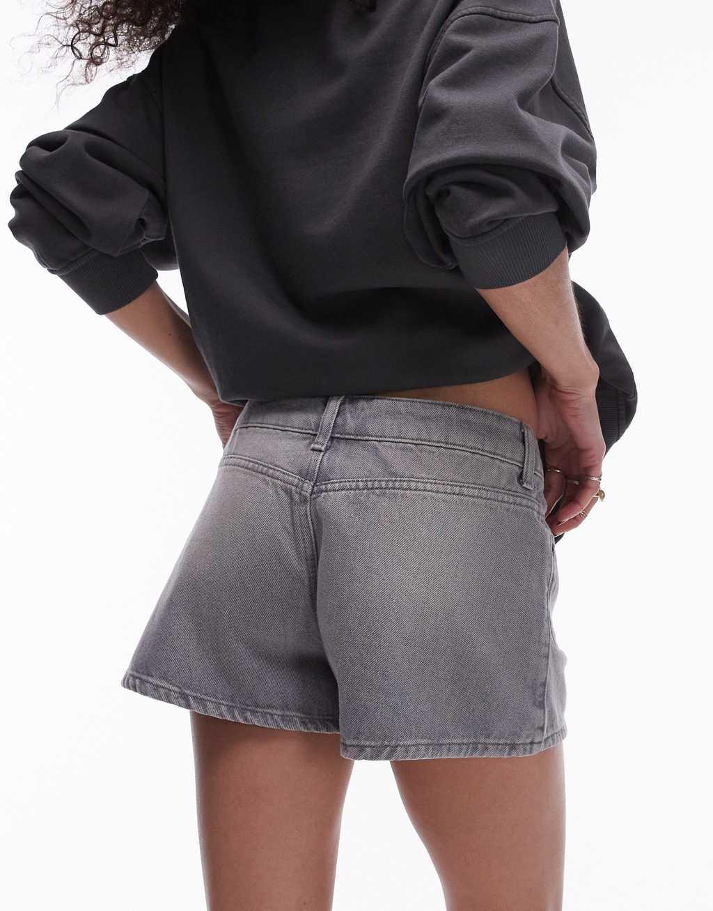 Topshop denim knicker short in gray wash Product Image