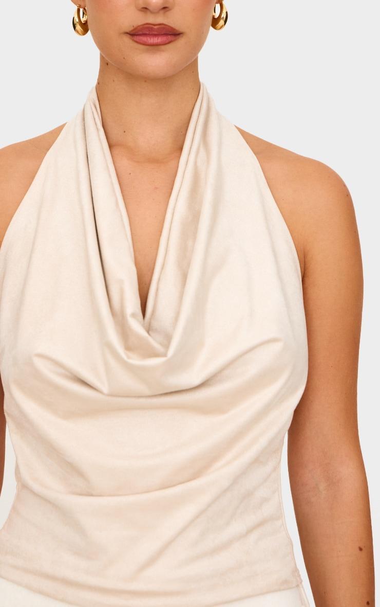 Cream Faux Suede Cowl Neck Long Top Product Image