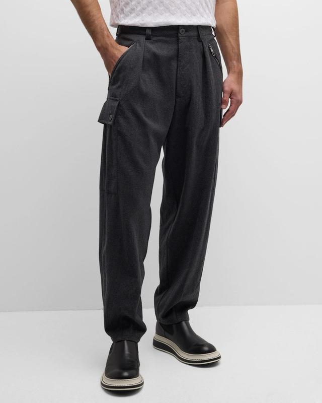 Mens Pleated Wool Cargo Trousers Product Image