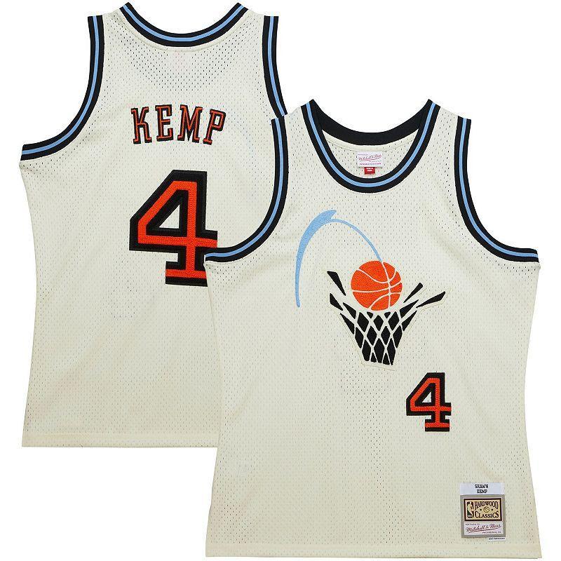 Mens Mitchell & Ness Shawn Kemp Cream Cleveland Cavaliers Chainstitch Swingman Jersey Product Image