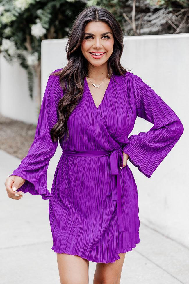 Through The Night Purple Plisse Mini Wrap Dress FINAL SALE Product Image