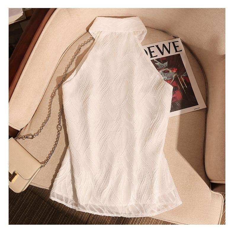 Sleeveless Chiffon Crop Shirt Product Image