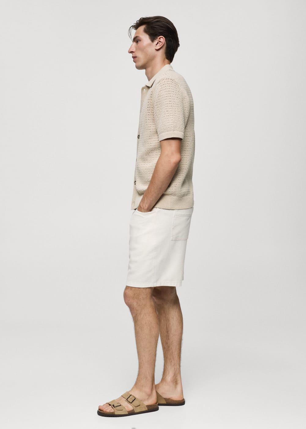 MANGO MAN - Openwork knit polo with buttons beigeMen Product Image