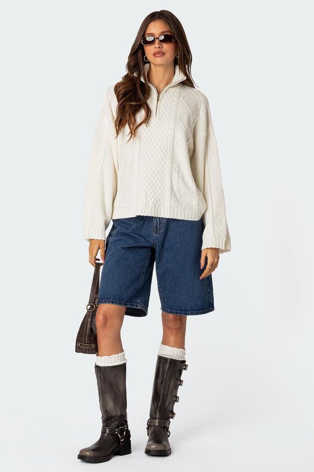 Oversized Quarter Zip Cable Knit Sweater Product Image