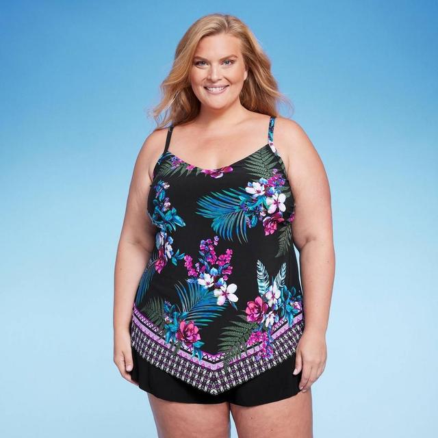 Womens UPF 50 V-Neck Angled Tankini Top - Aqua Multi X Product Image