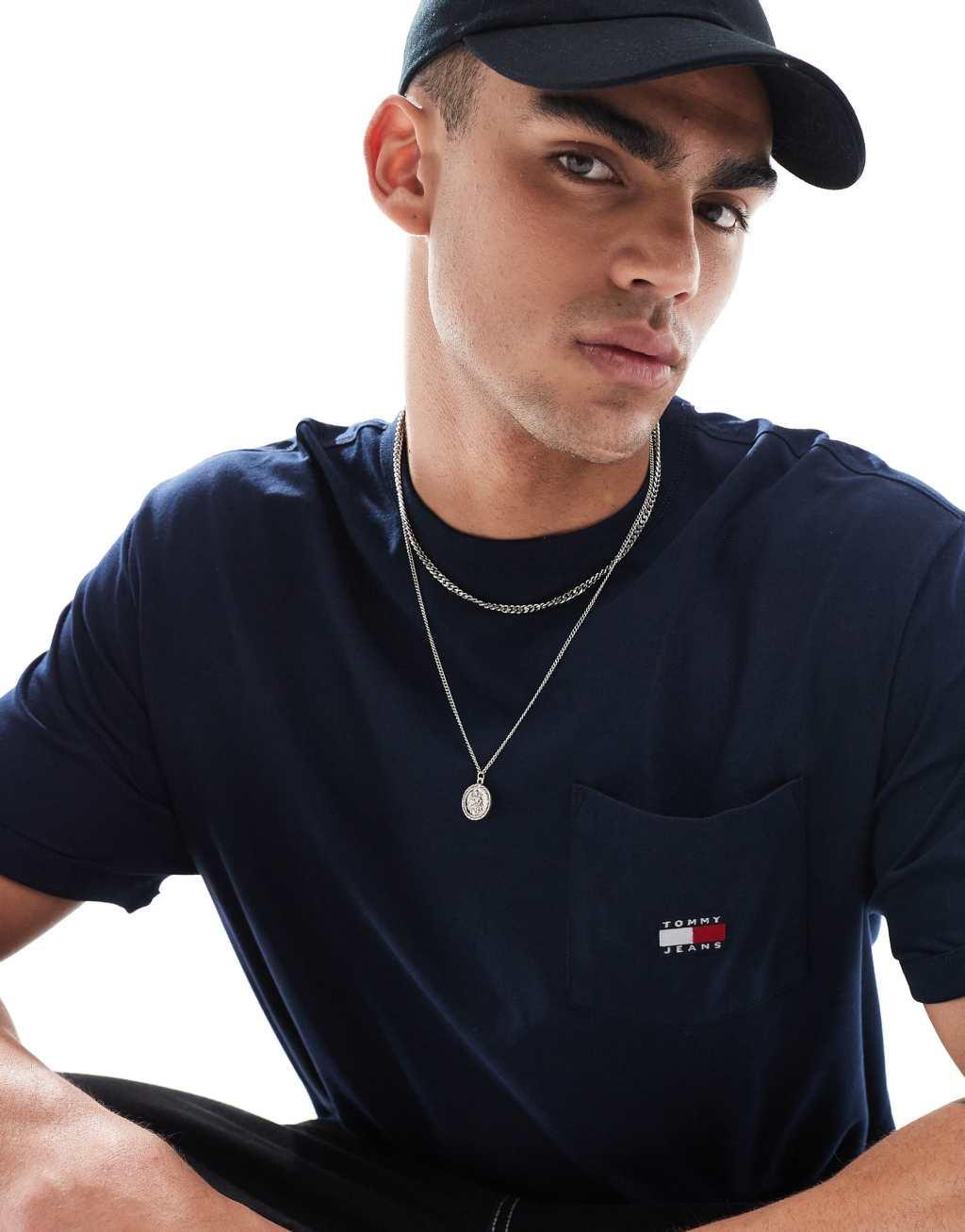 Tommy Jeans badge logo pocket t-shirt in navy Product Image