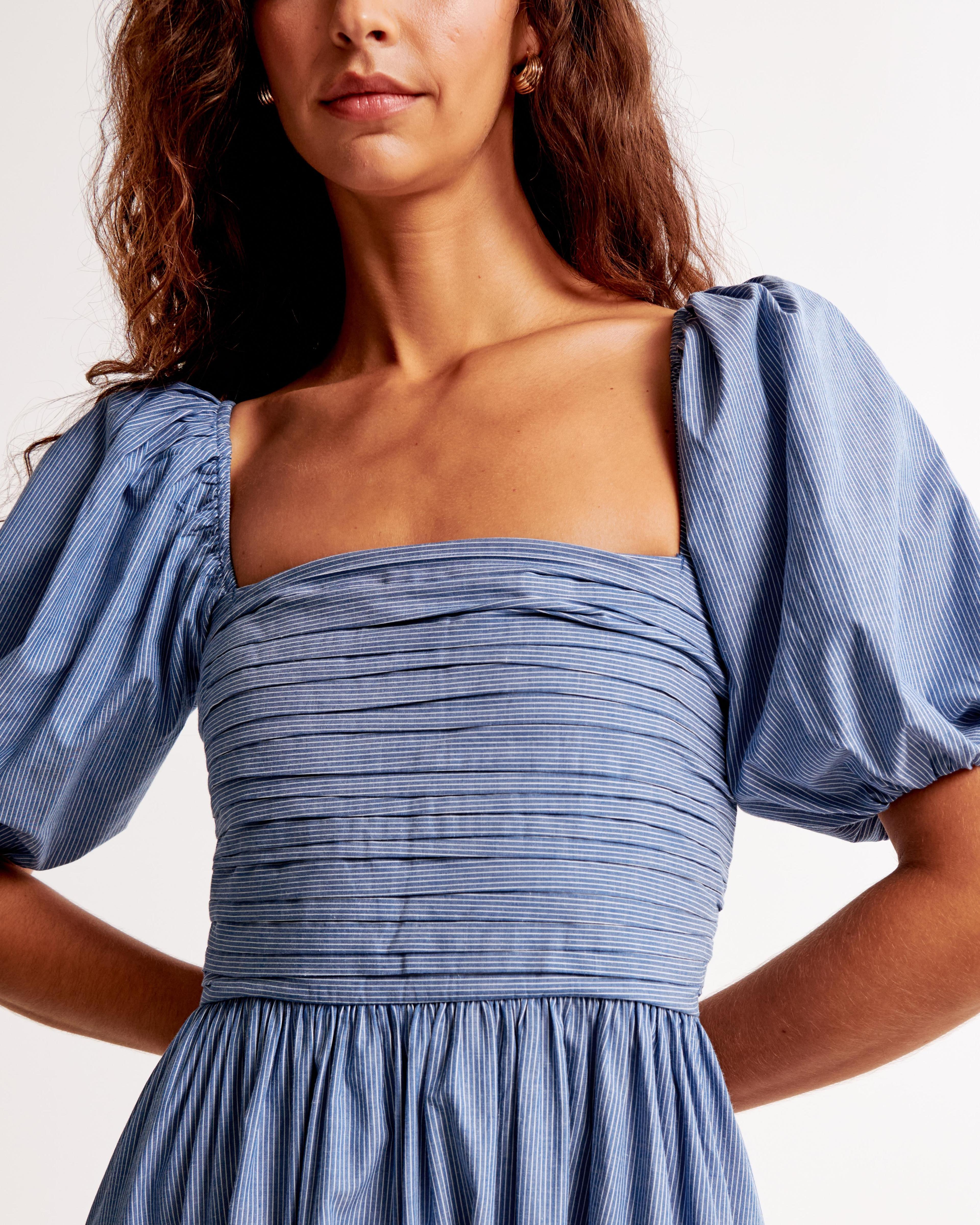 The A&F Emerson Poplin Puff Sleeve Midi Dress Product Image