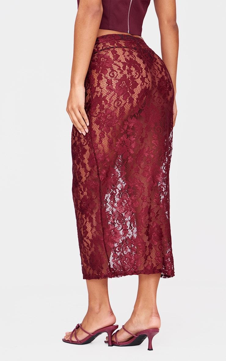 Burgundy Lace Maxi Skirt Product Image