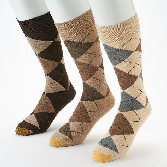 Mens GOLDTOE 3-pack Carlyle Argyle Crew Socks Brown Product Image