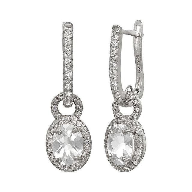 Sterling Silver Lab-Created White Sapphire Oval Halo Drop Earrings, Womens Product Image