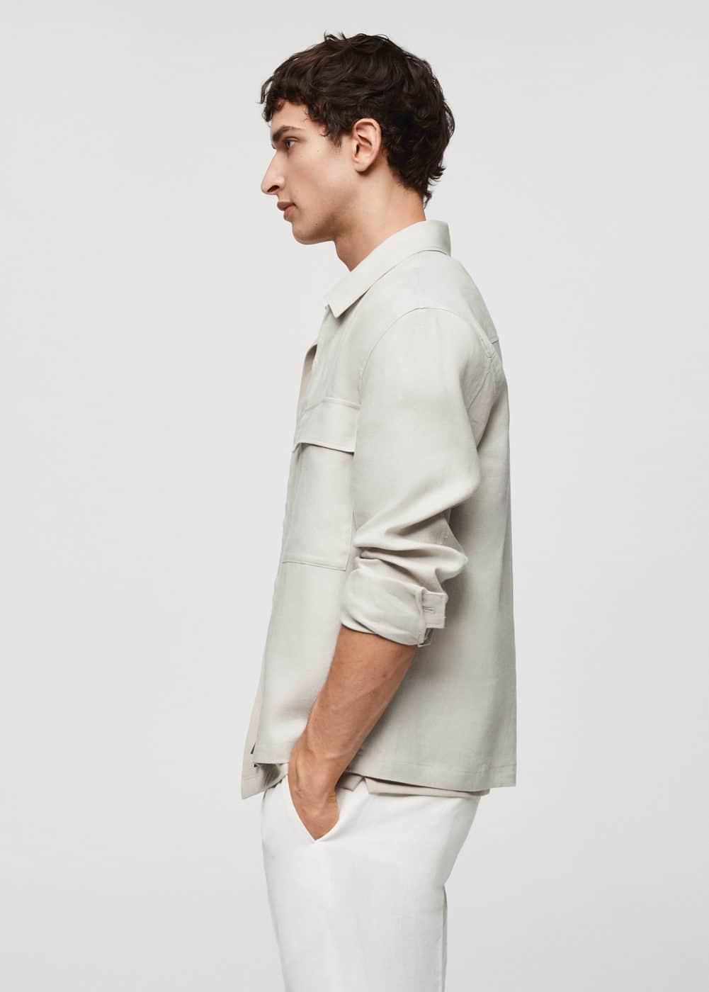 MANGO MAN - 100% linen overshirt with pockets sandMen Product Image