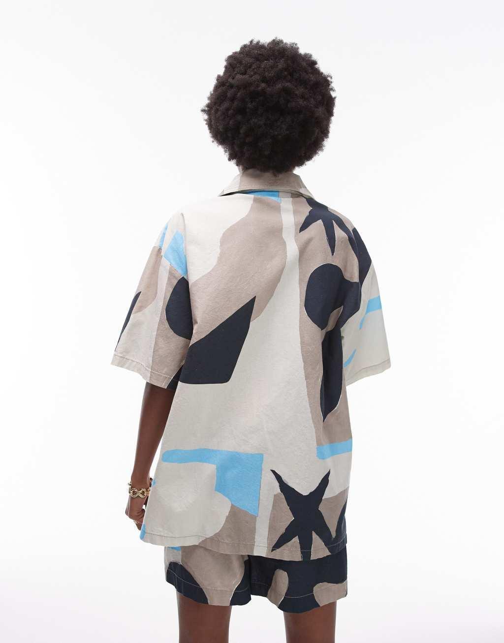 Topshop abstract printed short sleeve shirt in multi - part of a set Product Image