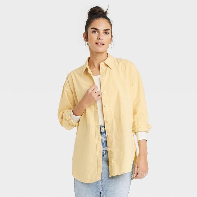 Womens Oversized Long Sleeve Collared Button-Down Shirt - Universal Thread Yellow L Product Image