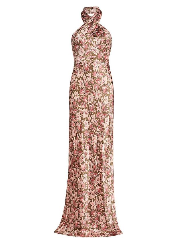 Womens Alberta Floral Silk-Blend Halter Gown Product Image