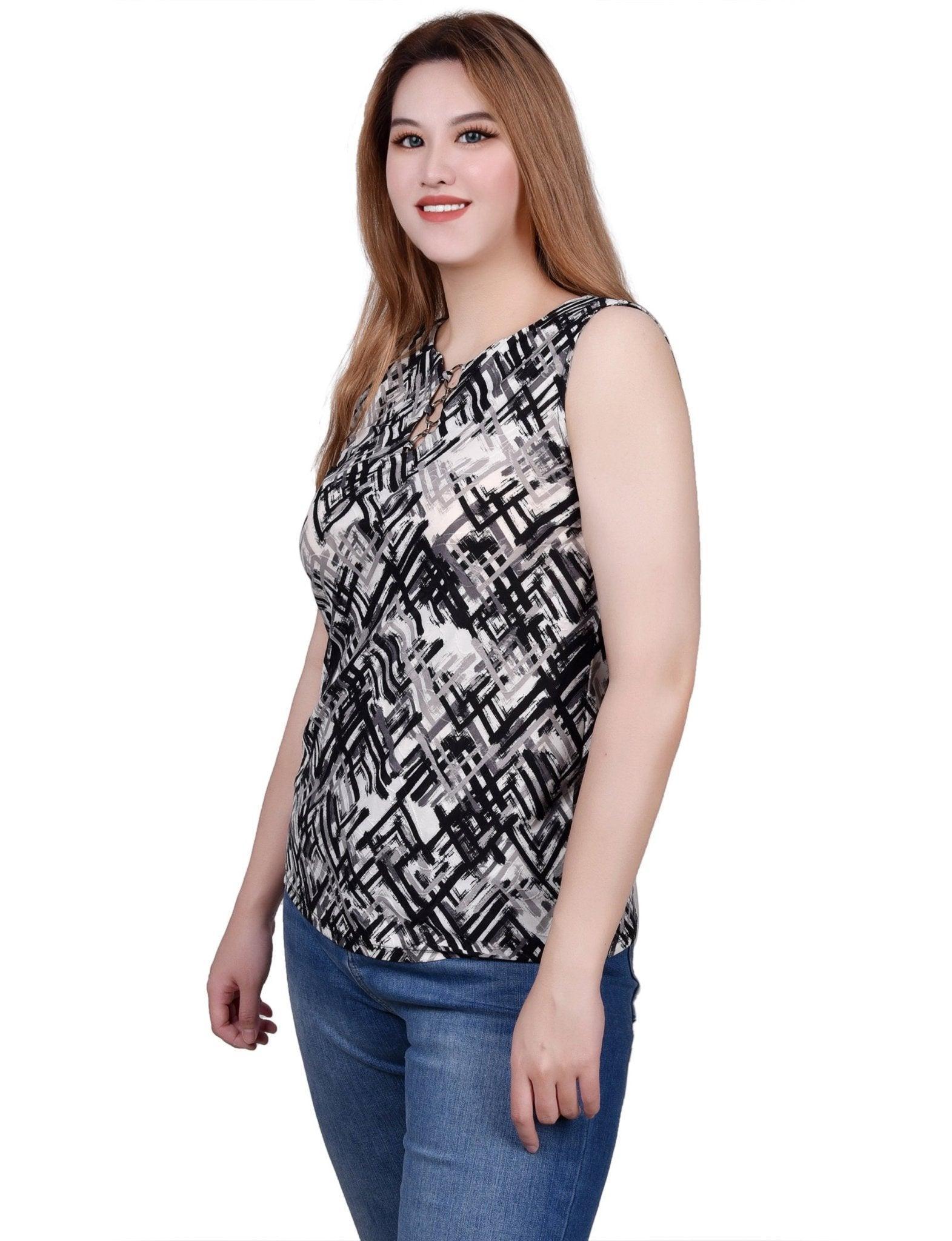 Sleeveless Jacquard Knit Ringed Top Product Image