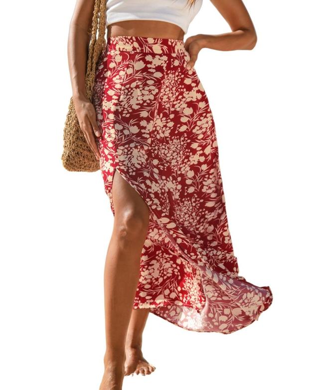 Cupshe Womens Red & Yellow Floral Maxi Skirt Product Image