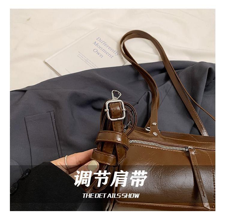 Zip Panel Faux Leather Shoulder Bag Product Image