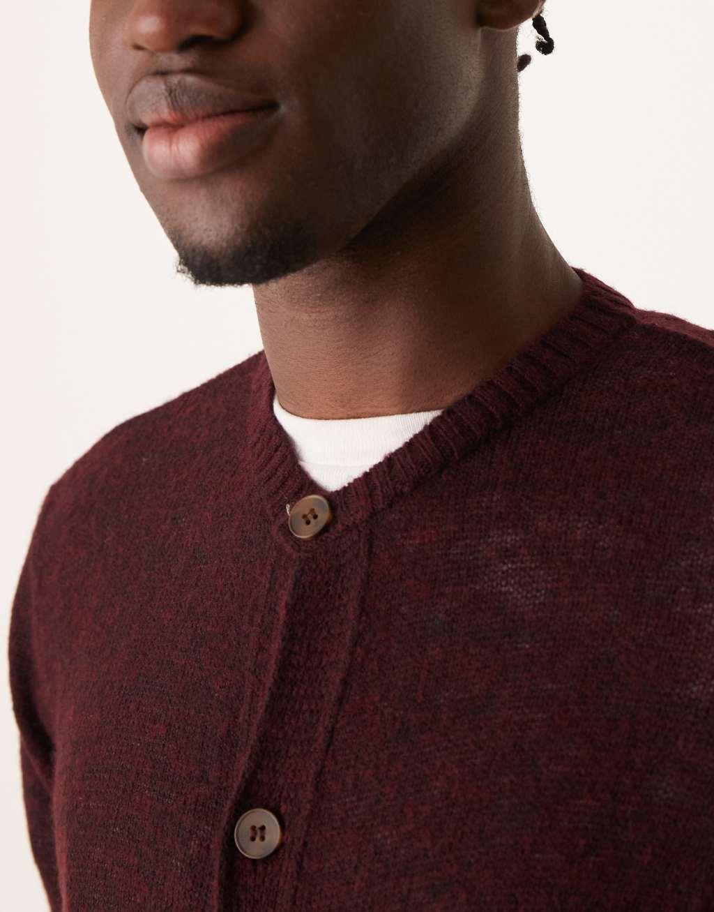 ASOS DESIGN knitted cardigan in burgundy Product Image