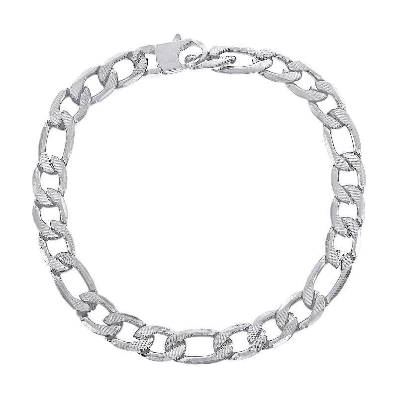 Mens Metallo Steel Black Plated Textured Figaro Chain Bracelet Stainless Product Image