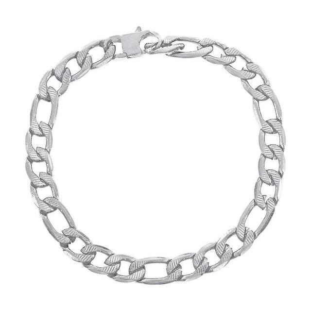 Mens Metallo Steel Black Plated Textured Figaro Chain Bracelet Stainless Product Image