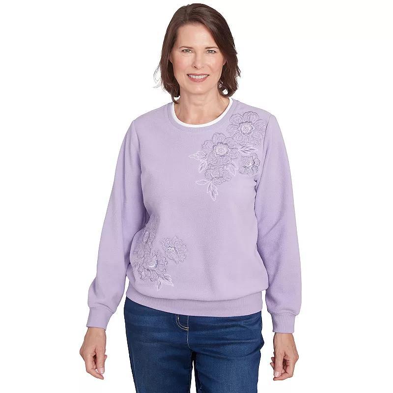 Petite Alfred Dunner Classic Sherpa Floral Embroidered Sweater, Womens Product Image