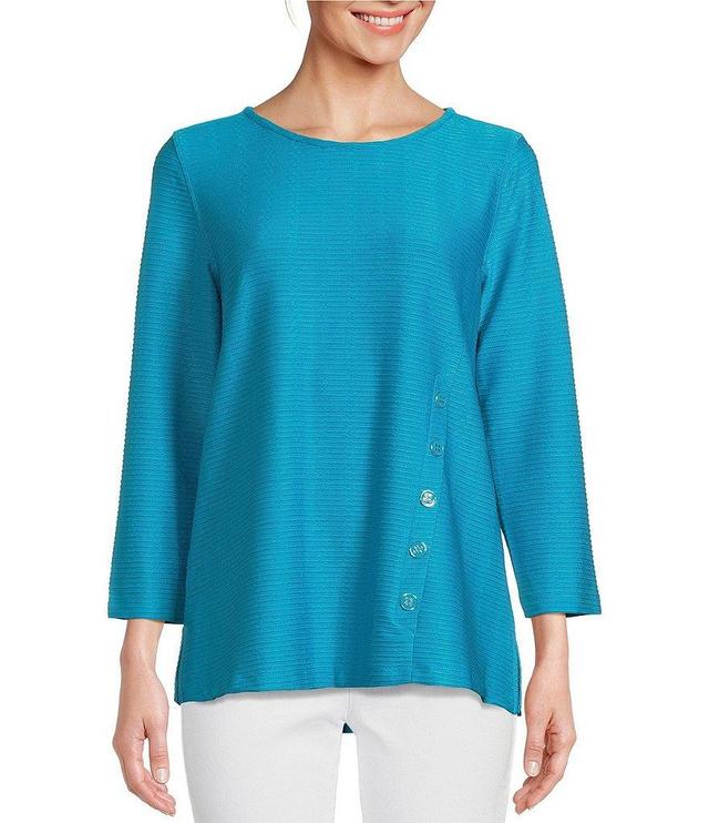 Multiples Solid Textured Knit Scoop Neck 3/4 Sleeve Decorative Button Front Top Product Image