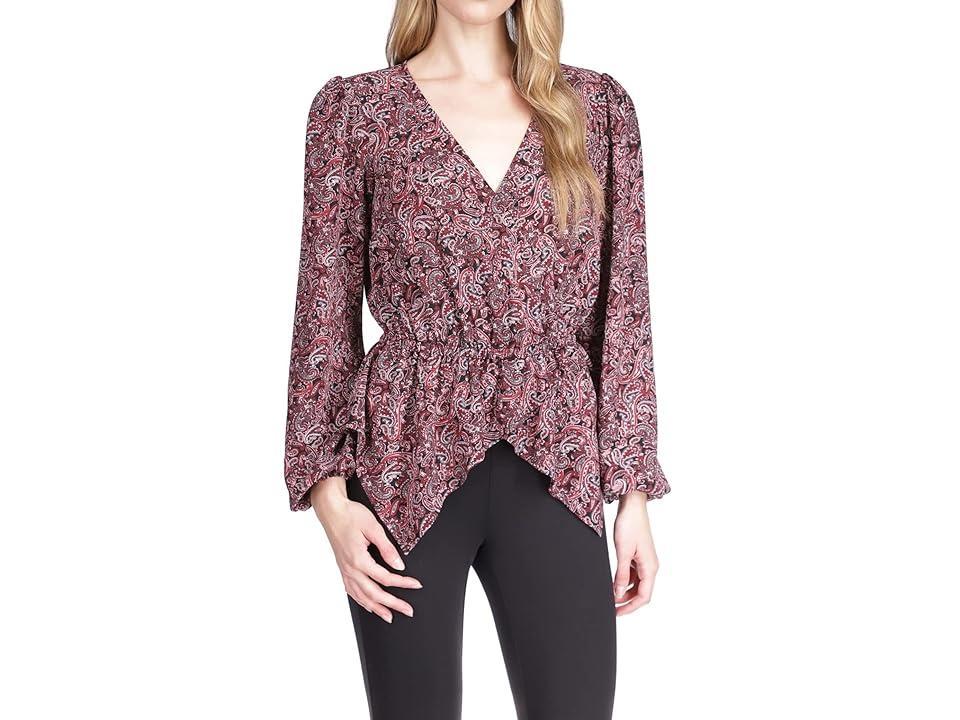 MICHAEL Michael Kors Pop Lux Paisley Wrap Top (Royal Pink) Women's Clothing Product Image