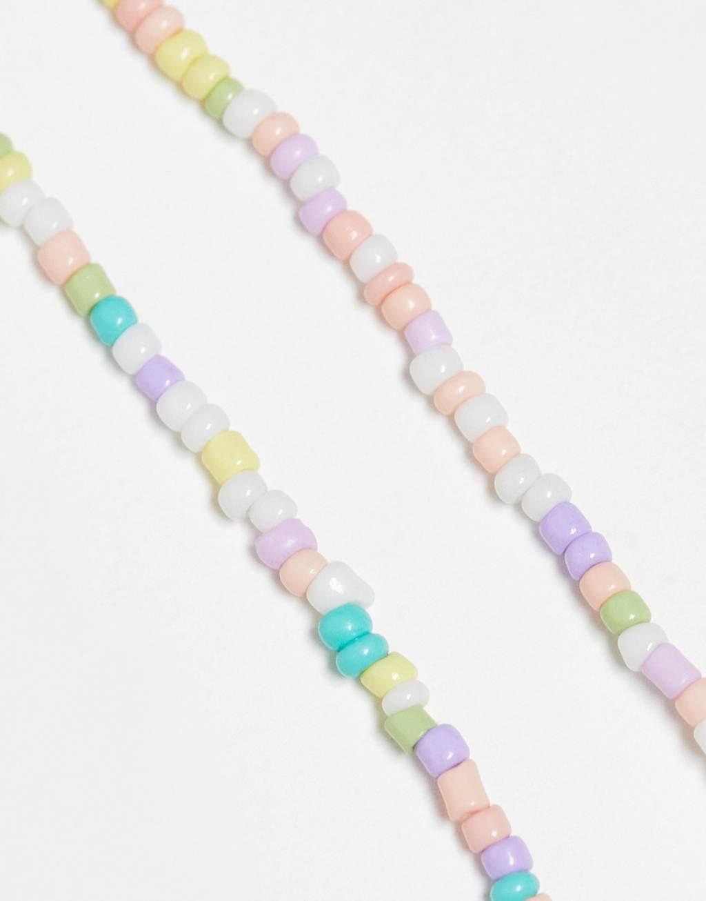 Pieces 2 pack small beaded necklaces with pearl detail in multi Product Image