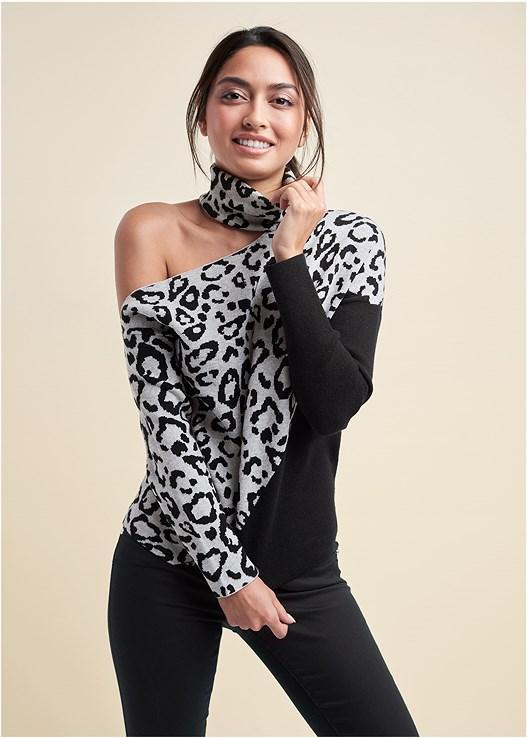 Leopard Print One-Shoulder Sweater Product Image