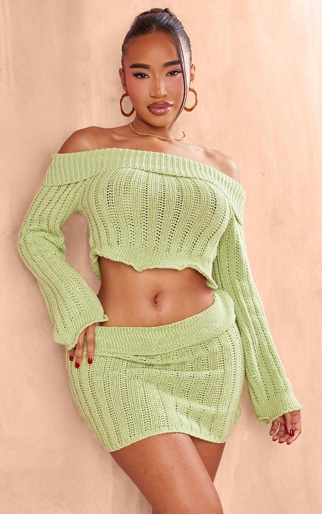 Shape Sage Khaki Knit Bardot Extreme Crop Sweater Product Image