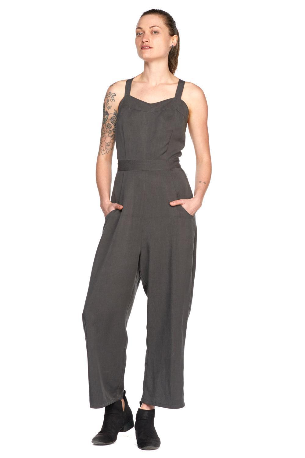 Yolked Juniper Jumpsuit in Black Brushed Cotton Product Image