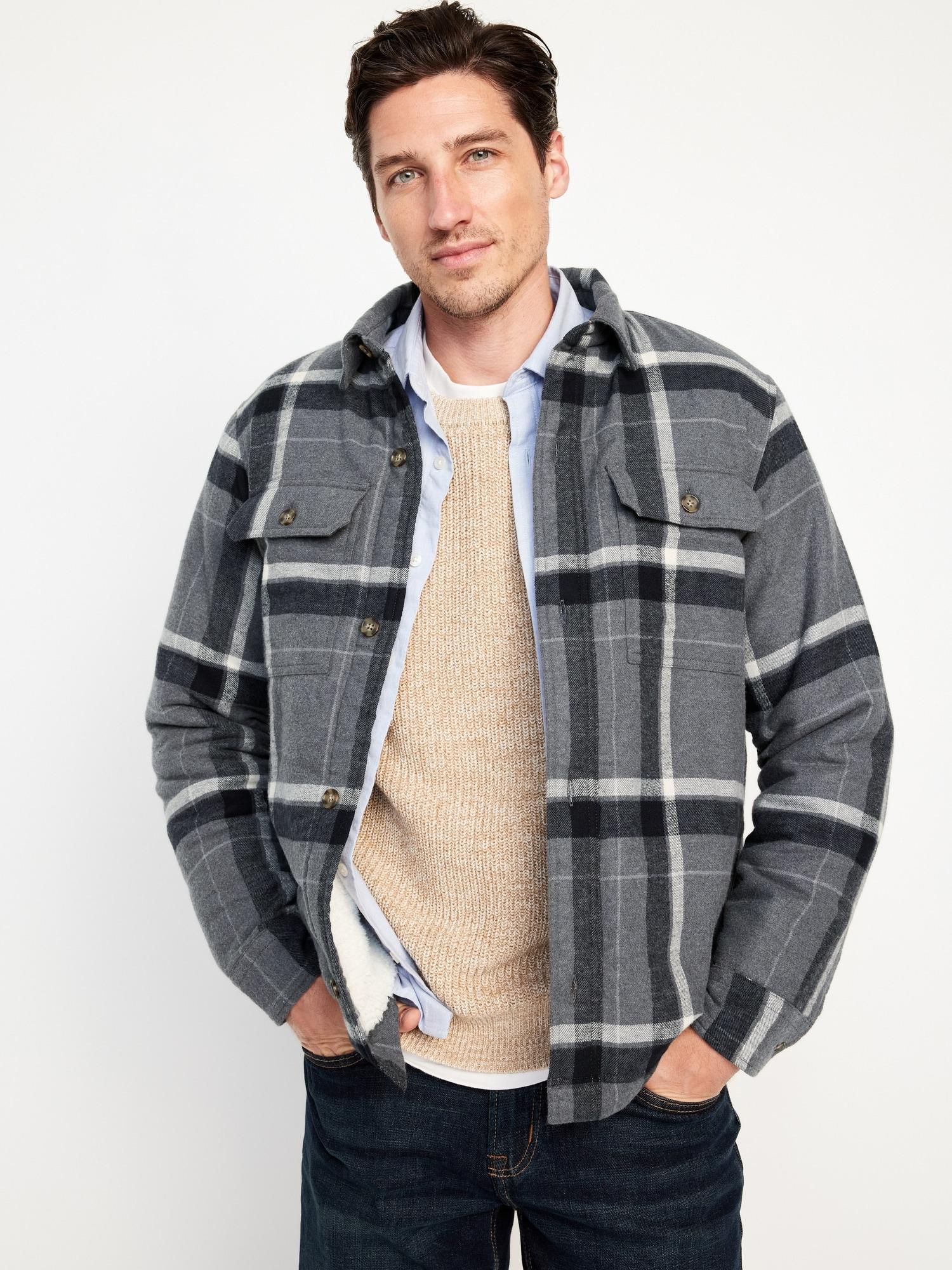 Sherpa-Lined Flannel Shacket for Men Product Image