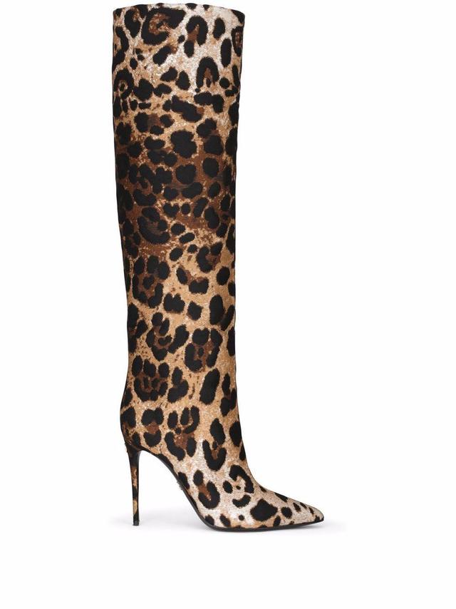 leopard-print jacquard knee-length boots Product Image